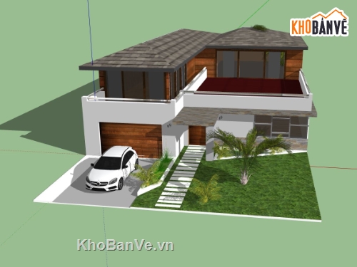 biệt thự 2 tầng,sketchup biệt thự,phối cảnh biệt thự,biệt thự nghỉ dưỡng