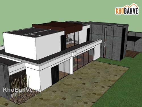 biệt thự 2 tầng,biệt thự sketchup,model biệt thự 2 tầng,biệt thự hiện đại