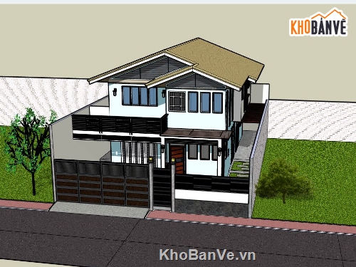 biệt thự đẹp 2 tầng,Mẫu biệt thự đẹp,sketchup biệt thự 2 tầng