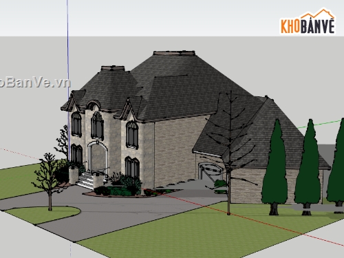 biệt thự phong cách châu âu 2 tầng,file su thiết kế biệt thự,nhà biệt thự 2 tầng dựng model su