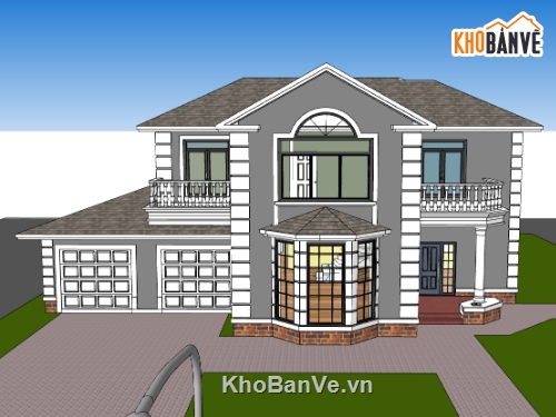 biệt thự 2 tầng,su biệt thự,sketchup biệt thự