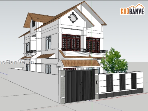 biệt thự 2 tầng,su biệt thự,sketchup biệt thự