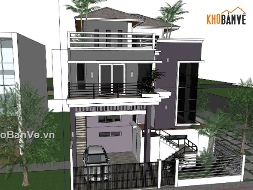 Biệt thự 2 tầng hiện đại,model su biêt thự 2 tầng,sketchup biệt thự