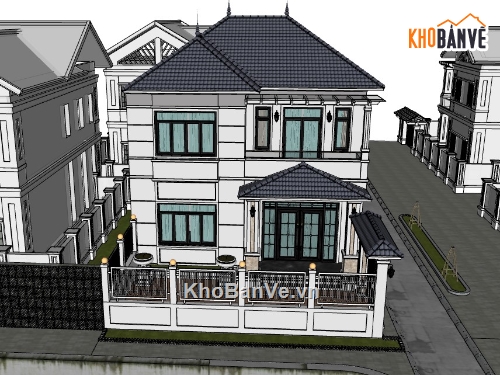 biệt thự 2 tầng,su biệt thự,sketchup biệt thự,biệt thự 2 tầng mái nhật