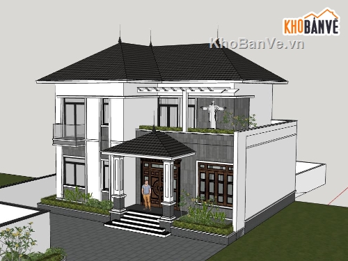 biệt thự sketchup,biệt thự đẹp 2 tầng,biệt thự 2 tầng đẹp,su biệt thự 2 tầng