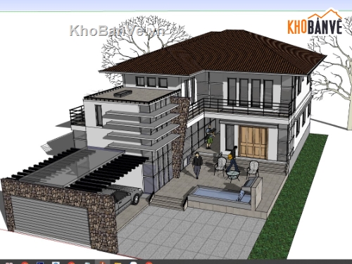 biệt thự 2 tầng,mẫu biệt thự sketchup,mẫu biệt thự 2 tầng