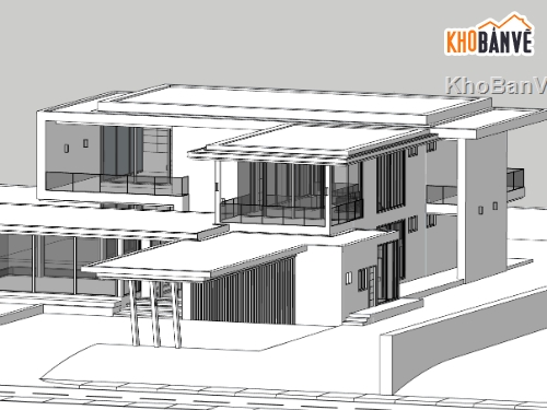 biệt thự 2 tầng,biệt thự 2 tầng sketchup,sketchup biệt thự 2 tầng