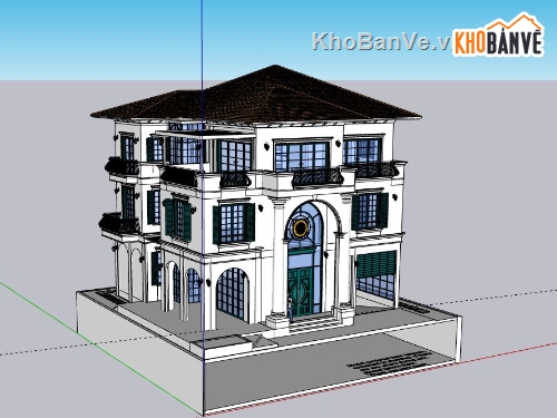 mẫu biệt thự 3 tầng đẹp,model su biệt thự 3 tầng,biệt thự 3 tầng file su