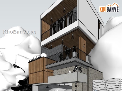 Biệt thự 3 tầng hiện đại,sketchup biệt thự,biệt thự hiện đại sketchup