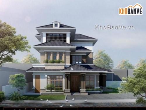 Biệt thự 3 tầng hiện đại,file cad biệt thự 3 tầng,biệt thự 3 tầng