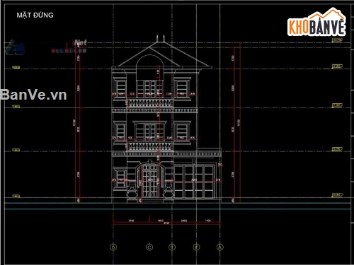 Biệt thự,file cad biệt thự 3 tầng,mẫu biệt thự 3 tầng