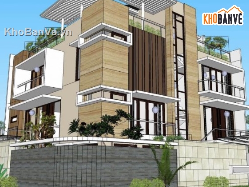 biệt thự hiện đại 3 tầng,sketchup biệt thự 3 tầng,biệt thự hiện đại