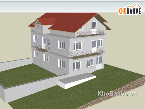 Biệt thự 3 tầng hiện đại,sketchup biệt thự,biệt thự hiện đại