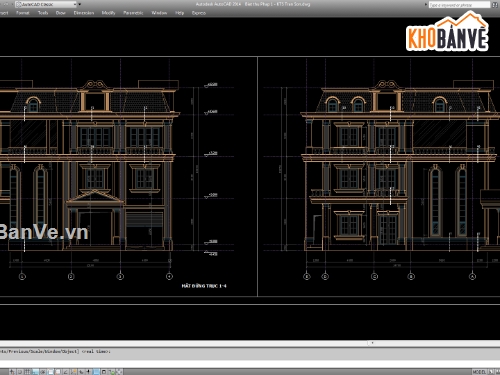 Biệt thự,Biệt thự 3 tầng,file cad biệt thự 3 tầng