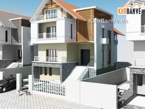 biệt thự 3 tầng,kiến trúc 3 tầng,file kiến trúc 3 tầng