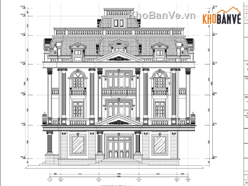 biệt thự 13.64x13.75m,bản vẽ biệt thự 4 tầng,file cad biệt thự 4 tầng,biệt thự 4 tầng cổ điển,biệt thự 4 tầng kiến trúc châu âu