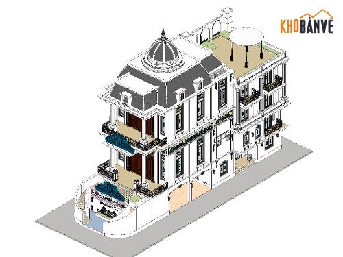 Biệt thự cổ điển,Revit 2020,bản vẽ biệt thự,revit biệt thự