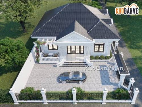 biệt thự 1 tầng,mẫu biệt thự sketchup,mẫu biệt thự 1 tầng
