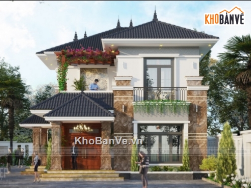 biệt thự 2 tầng,cad biệt thự 2 tầng,biệt thự 2 tầng file cad