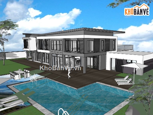 Biệt thự  2 tầng,model su biệt thự nghỉ dưỡng,sketchup biệt thự 2 tầng