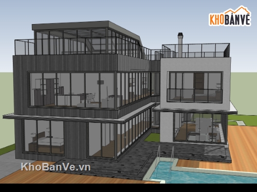 biệt thự hiện đại,biệt thự nghỉ dưỡng,sketchup biệt thự,model su biệt thự 2 tầng