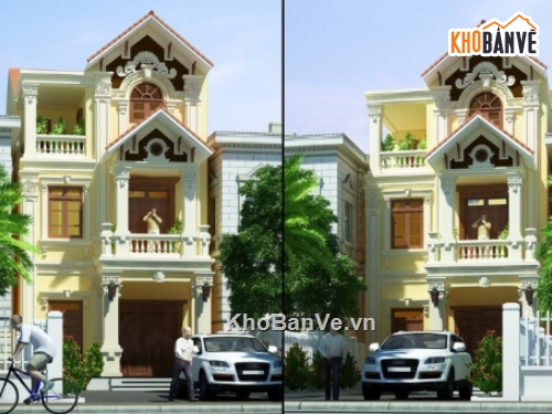 Biệt thự cổ điển,biệt thự 3 tầng,cad biệt thự 3 tầng