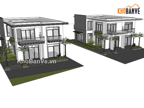 villa 2 tầng,file su villa 2 tầng,dựng mẫu sketchup villa 2 tầng