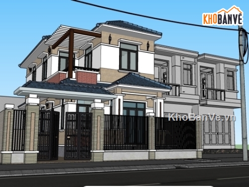 biệt thự 2 tầng 6x13.2m,bản vẽ biệt thự 2 tầng,thiết kế biệt thự 2 tầng,bộ bản vẽ biệt thự 2 tầng