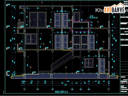 Bản vẽ kiến trúc nhà phố,nhà phố 3 tầng,bản vẽ nhà phố