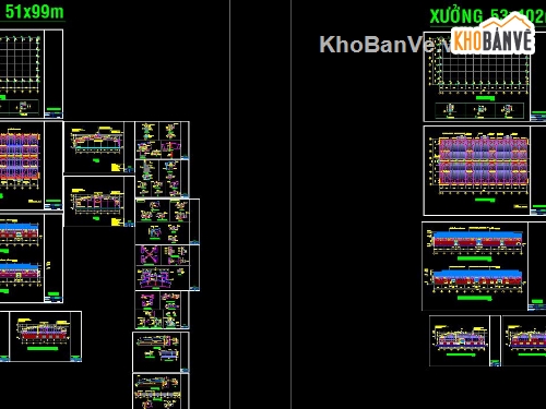 bản vẽ kết cấu nhà xưởng,chi tiết khung kèo zamil,xưởng 51x99m,xưởng 53x102m,kết cấu nhà xưởng