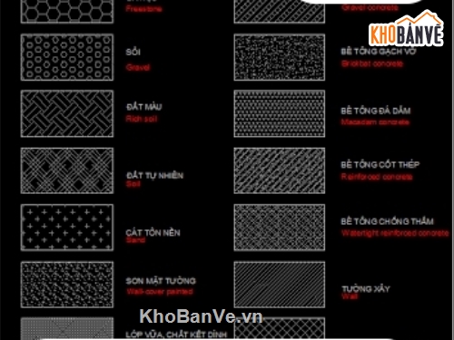 vật liệu,Bản vẽ autocad,Kí hiệu vật liệu,kí hiệu vật liệu trong thiết kế thi công