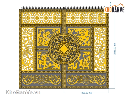 mẫu cổng CNC 2 cánh,mẫu cổng 2 cánh CNC,cổng tứ linh cnc