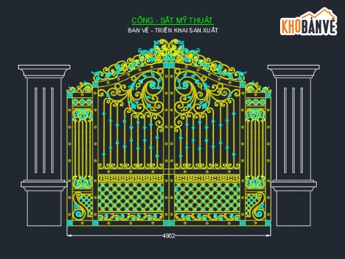 Cổng 2 cánh,Cổng sắt mỹ thuật biệt thự,Cổng 2 cánh biệt thự sắt nghệ thuật