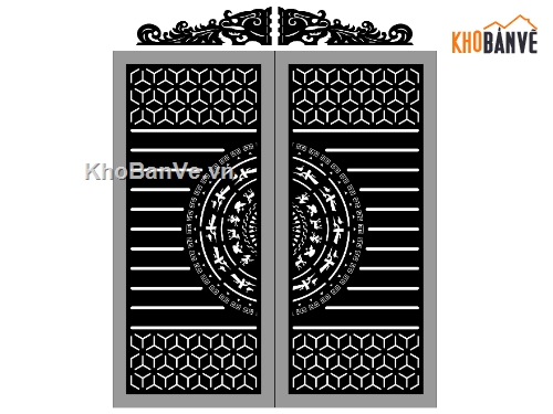 Cổng 2 cánh trống đồng,file dxf cổng 2 cánh,dxf cổng 2 cánh