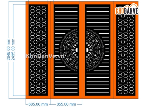 Cổng 4 cánh,Cổng trống đồng cnc dxf,trống đồng