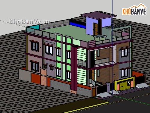 Nhà phố 2 tầng,file su nhà phố 2 tầng,sketchup nhà phố 2 tầng