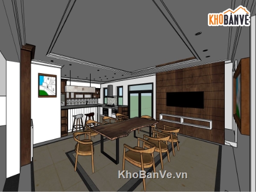 sketchup nội thất bếp,model bếp,mẫu sketchup nội thất