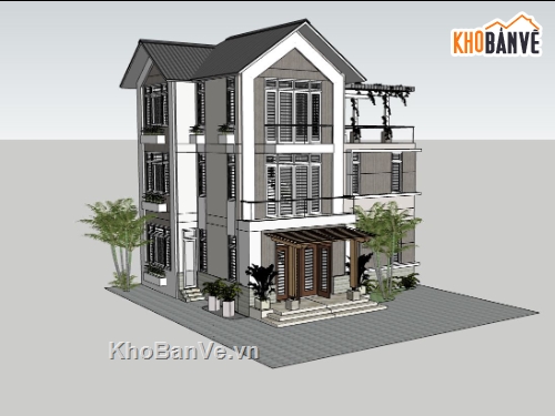 biệt thự 3 tầng,sketchup biệt thự,biệt thự hiện đại