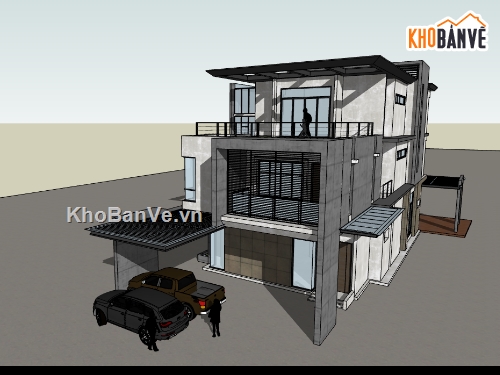 biệt thự 3 tầng dựng file sketchup,dựng model su nhà biệt thự,biệt thự hiện đại dụng 3d su