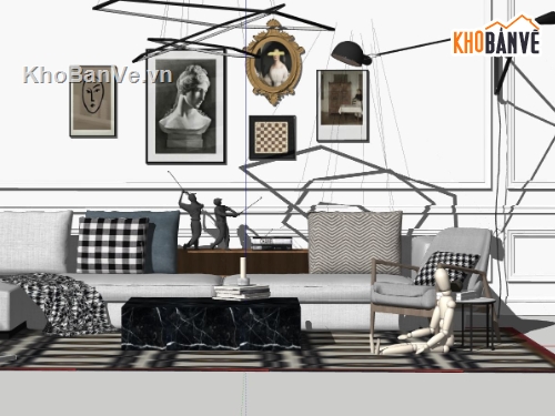 nội thất phòng khách,sketchup nội thất,sketchup phòng khách