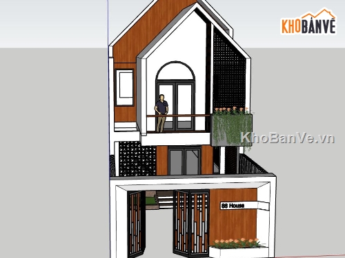 nhà phố 3 tầng,file sketchup nhà phố,phối cảnh nhà phố,nhà phố hiện đại