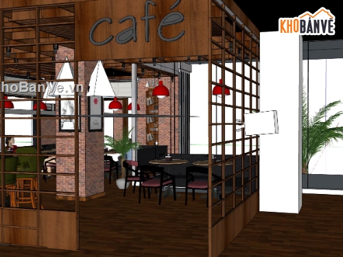 sketchup quán cafe,sketchup thiết kế quán cafe,mẫu quán cà phê,su nội thất quán cafe,quán coffee su