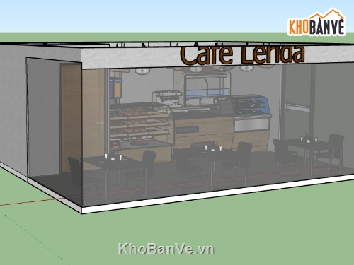 quán cafe dựng sketchup,file 3d su dựng quán cafe,thiết kế nội thất quán cafe