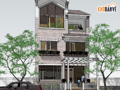 nhà phố 3 tầng,phối cảnh nhà phố 3 tầng,model su nhà phố 3 tầng,file nhà phố 3 tầng sketchup