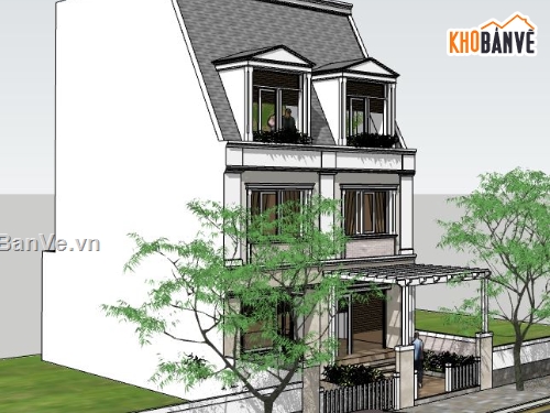 file biệt thự 3 tầng sketchup,biệt thự 3 tầng model su,phối cảnh biệt thự 3 tầng,biệt thự 3 tầng mái bằng