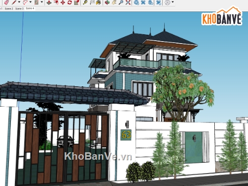 bản vẽ sketchup nhà 3 tầng,file sketchup nhà 3 tầng,sketchup nhà 3 tầng,model sketchup nhà 3 tầng