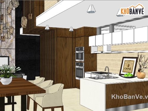 sketchup nội thất phòng bếp,sketchup nội thất,thiết kế phòng ăn,su thiết kế nội thất phòng bếp