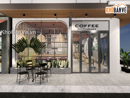 sketchup quán cafe,quán cafe sketchup,mẫu quán cafe đẹp,model su quán cafe