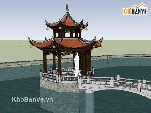 Model sketchup chùa,file sketchup chùa quế,bản vẽ chùa 3d