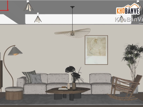 sketchup phòng khách,phòng khách hiện đại,phối cảnh phòng ngủ